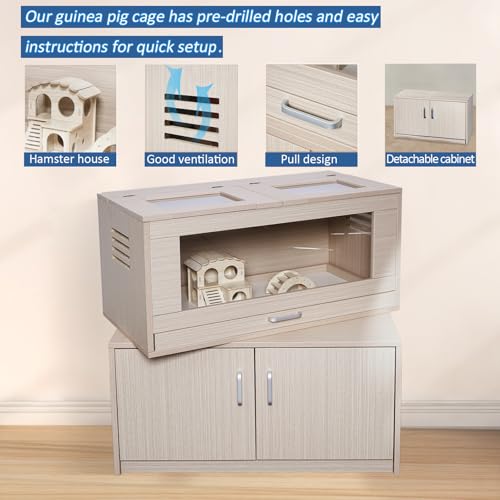 Hamster Cage with Storage Cabinet, Acrylic Panels, 31.5" L x 15.75" x 32.28" (Teak) S119