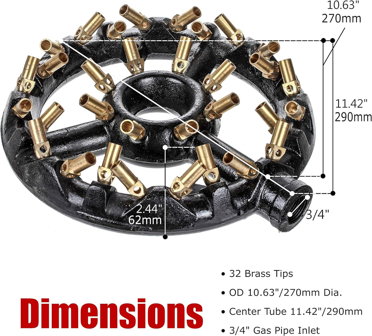 Cast Iron Round Nozzle Jet Burner with 32 Brass Tips, 160,000 BTU I27151