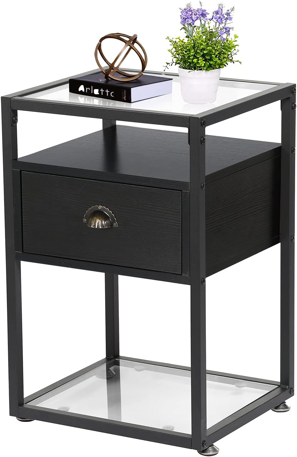 Brown Nightstand with Drawer and Shelf K980