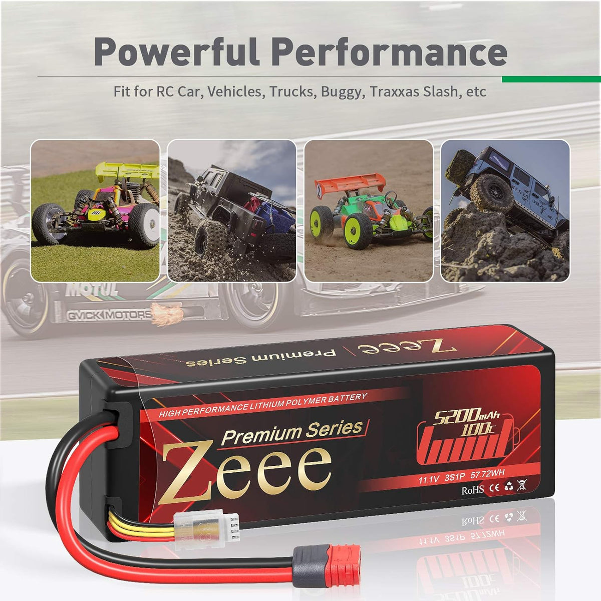 3S Lipo Battery 11.1V 100C 5200mAh Hard Case with Deans T Connector 2 Pack U426