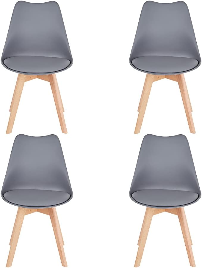 Grey Mid Century Modern Side Chair with Wood Legs Set of 2 W355