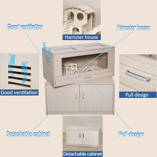 Hamster Cage with Storage Cabinet, Acrylic Panels, 31.5" L x 15.75" x 32.28" (Teak) S119