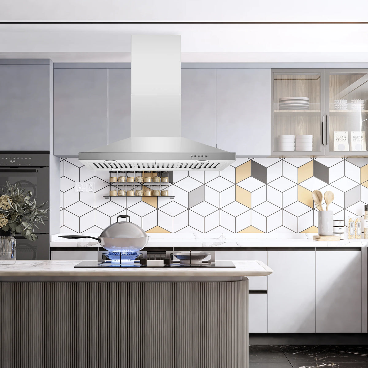 36" Stainless Steel Island Mount Kitchen Range Hood N666