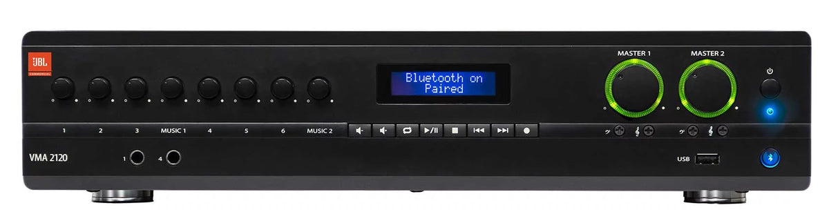 2-Ch Commercial Bluetooth Amplifier with 4 Black Wall Speakers O3891