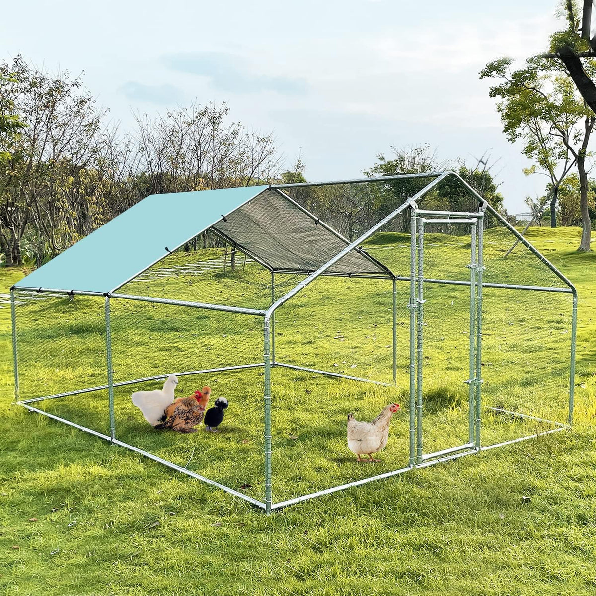 Large Metal Chicken Coop Walk-in Poultry Cage with Waterproof Cover C8559