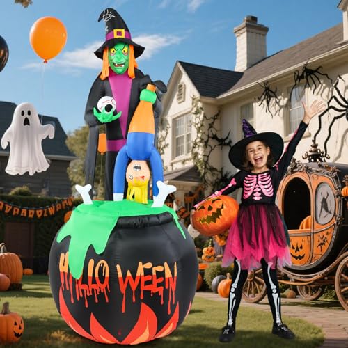 8ft Halloween Inflatable Witch Yard Decor with Built-in LED Lights I477