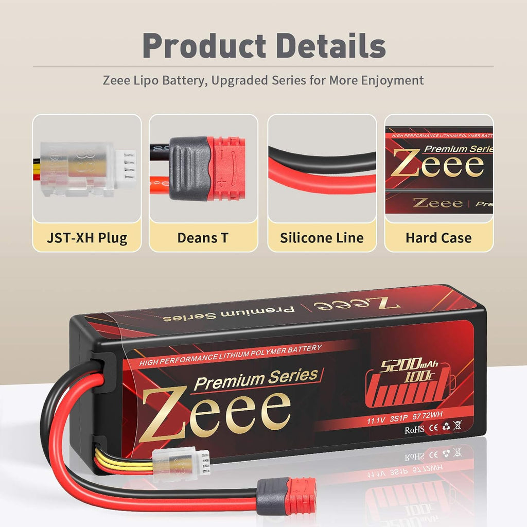 3S Lipo Battery 11.1V 100C 5200mAh Hard Case with Deans T Connector 2 Pack U426