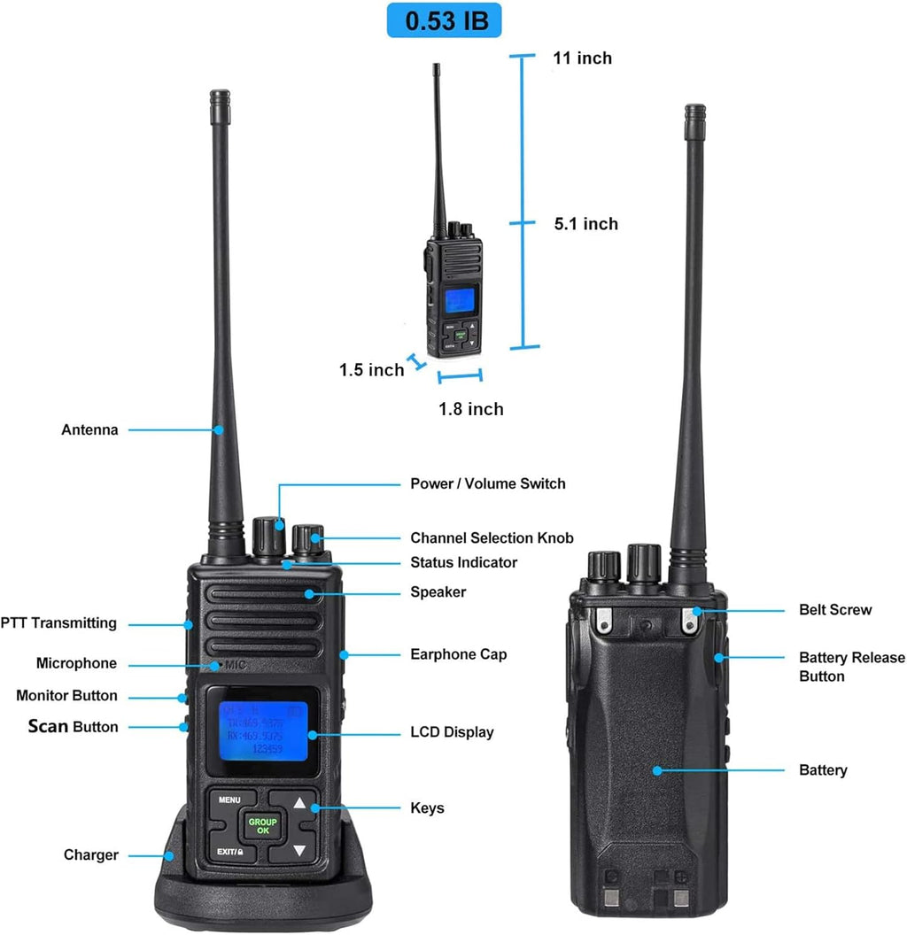 5 Watts UHF Programmable Handheld Two Way Radios 6 Packs M90936