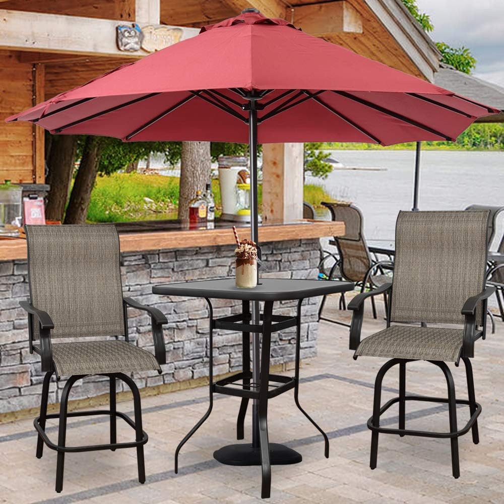 Swivel Bar Stools Set with All-Weather Metal Frame E9445
