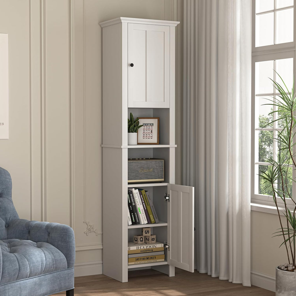 White 15.7"L x 11.8"W x 67"H Narrow Bathroom Storage Cabinet with Shelves and Door X97338