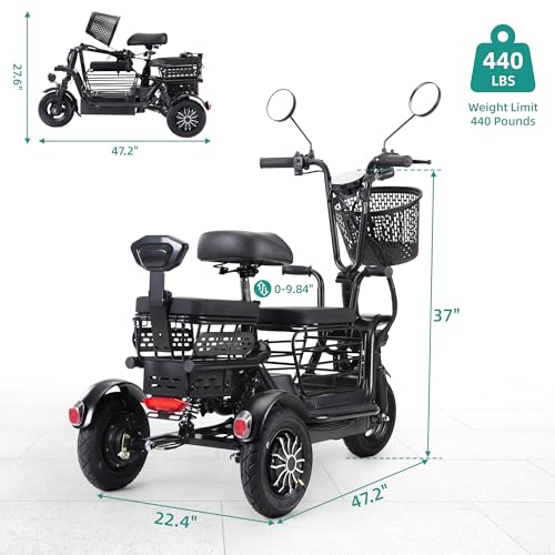 400W 48V Electric Tricycle with 3 Seats and Storage Baskets S893