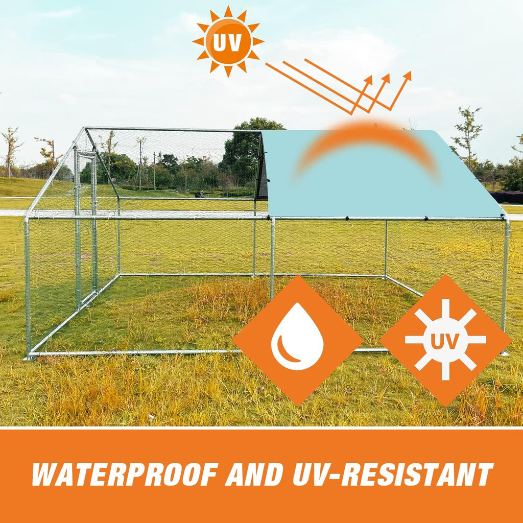 Large Metal Chicken Coop Walk-in Poultry Cage with Waterproof Cover C8559