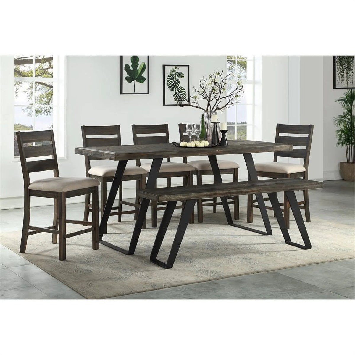 Wood Herringbone Counter Height Dining Table P4354