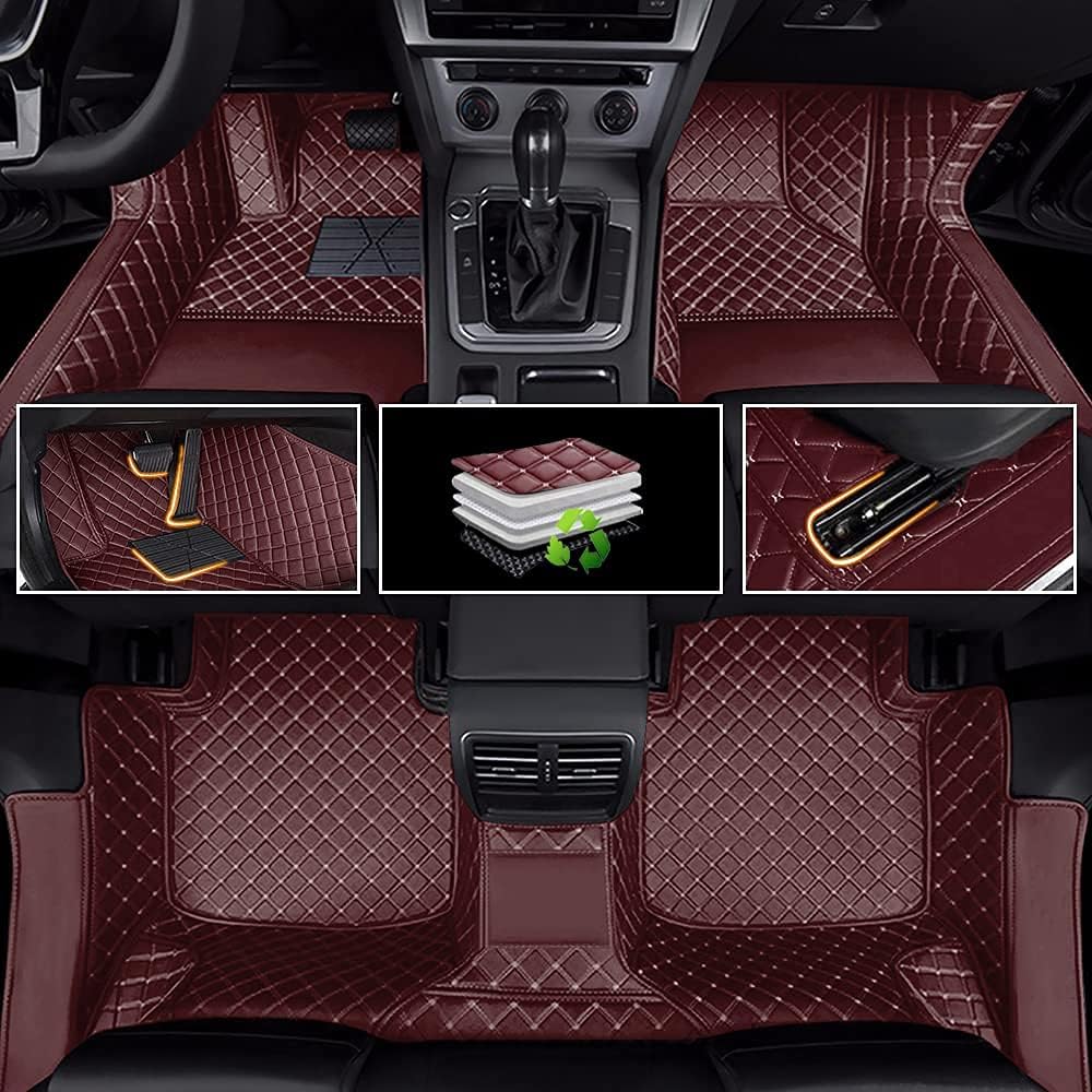 Car Floor Mats Luxury Leather Non-Slip Front & Rear All Weather Red G42276