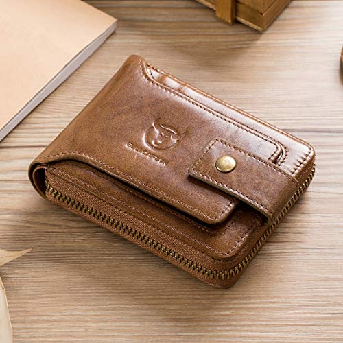 Genuine Leather Wallet with Zip Coin Pocket Coffee R5774
