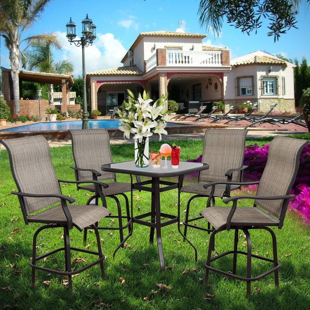 Swivel Bar Stools Set with All-Weather Metal Frame E9445