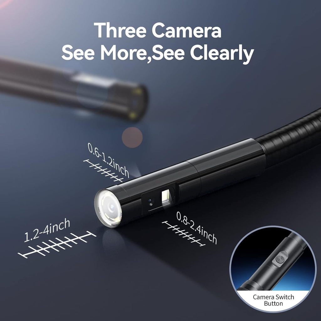 Triple Lens Endoscope Camera with Light, 16.5ft Flexible Waterproof Borescope I637