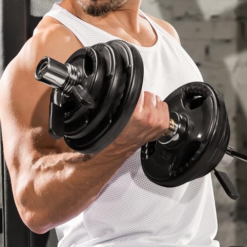 16”/20” Olympic Dumbbell Handles Pair of 500lbs Capacity Loadable Dumbbell Bars with Collars for 2” Olympic Weight Plates J978