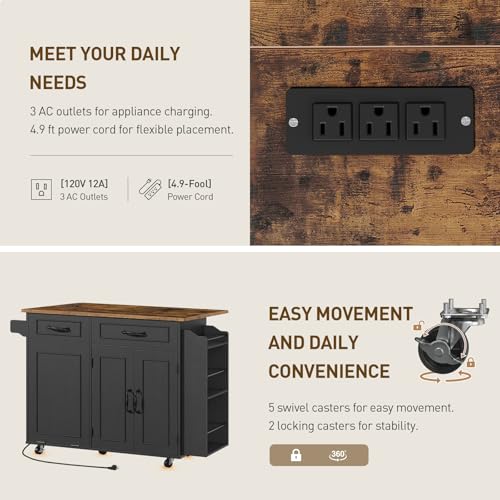 White and Walnut Kitchen Island with Power Outlet and Drop Leaf Q687256