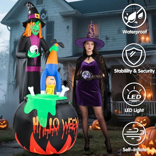 8ft Halloween Inflatable Witch Yard Decor with Built-in LED Lights I477
