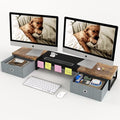 White 39Inch Wooden Dual Monitor Stand Riser with 2 Drawers K345902