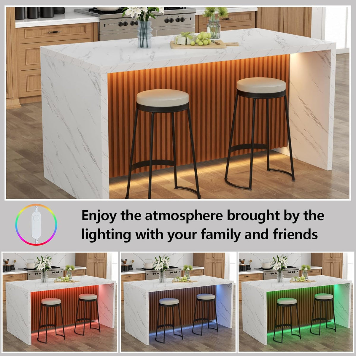 Large Imitation Marble Dining Table with LED Lights O387