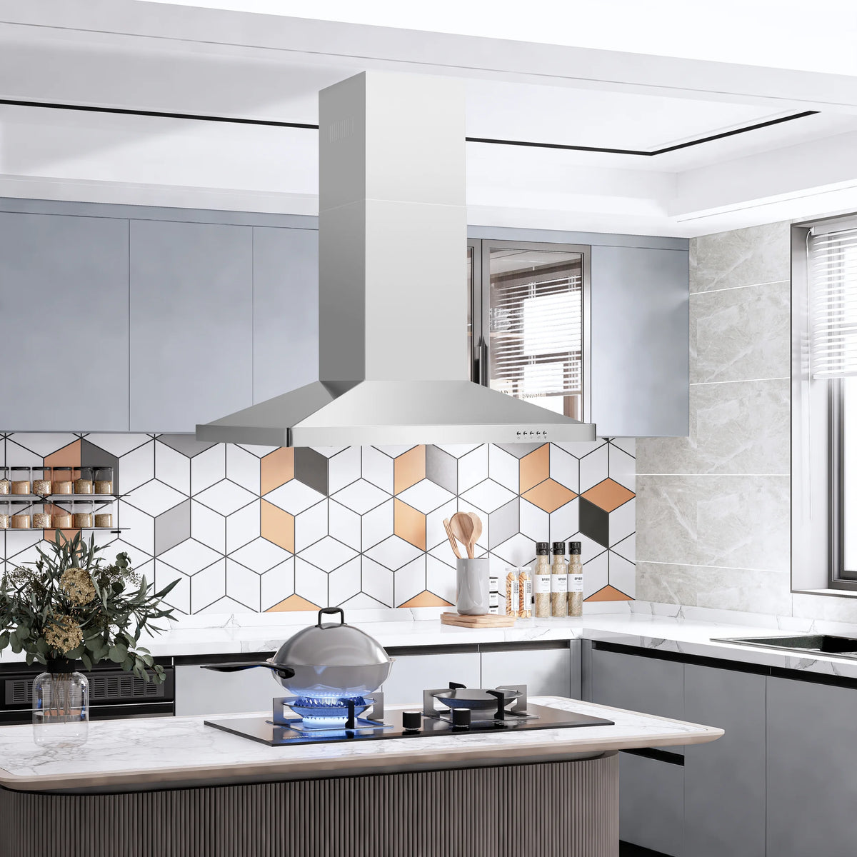 36" Stainless Steel Island Mount Kitchen Range Hood N666