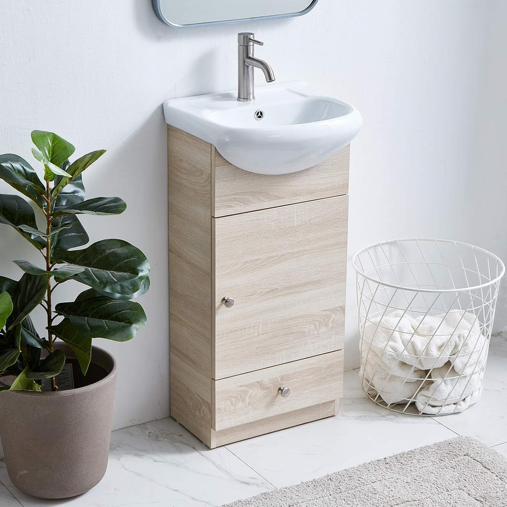 18 inch Gray Wood Grain Bathroom Vanity with Ceramic Sink P556534