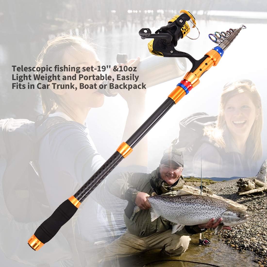 12 FT Carbon Fiber Telescopic Fishing Rod and Reel Combo with Carrier Bag P185252