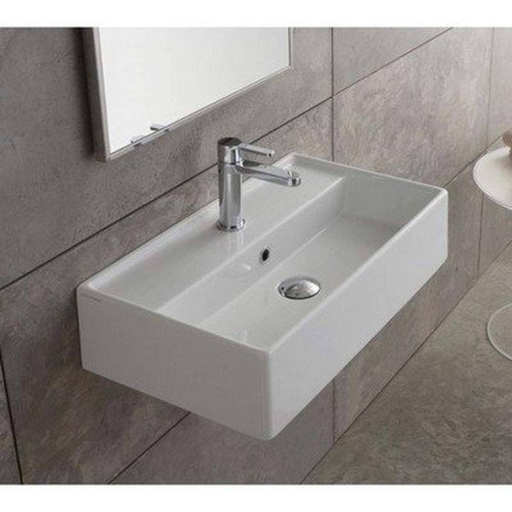 White Rectangular Ceramic Wall Mounted Vessel Sink O517936