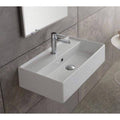 White Rectangular Ceramic Wall Mounted Vessel Sink O517936