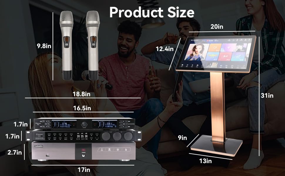 22-inch Touch Screen Karaoke Player with Wireless Microphone F418