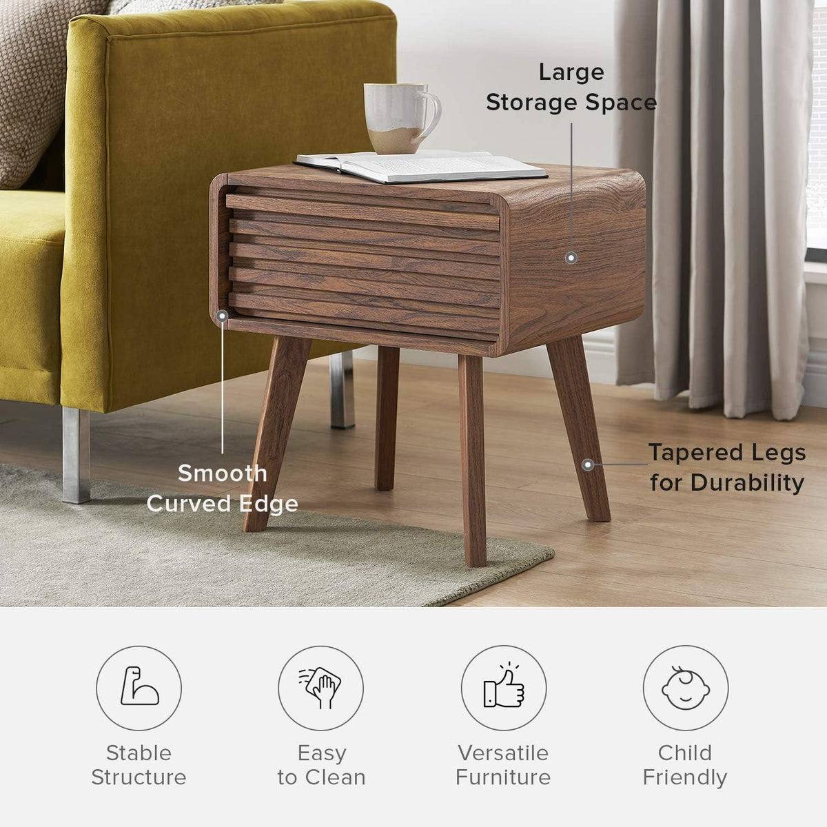 Walnut Side Table with Slatted Door T6916