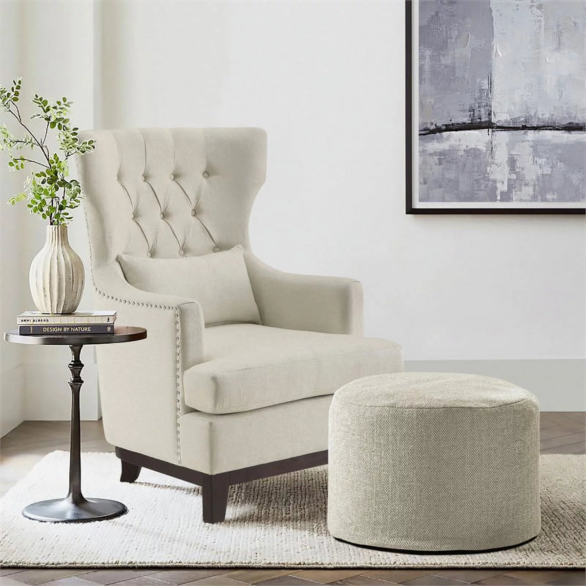 Beige Upholstered Wingback Chair I898834
