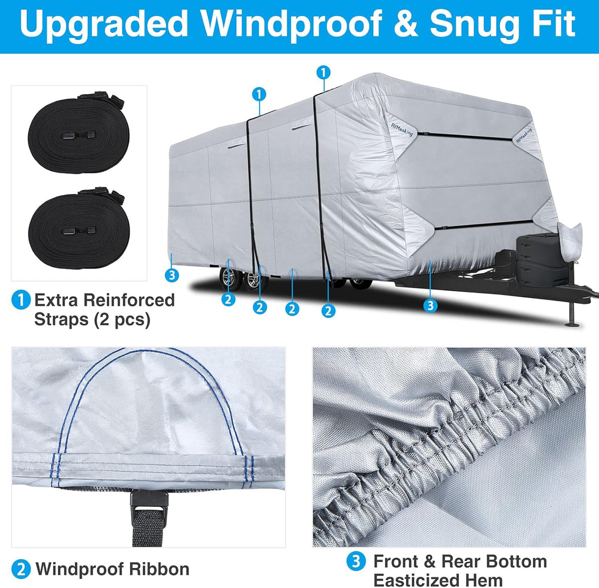 Rip-Stop RV Cover Waterproof Camper Cover with Gutter Covers G57597