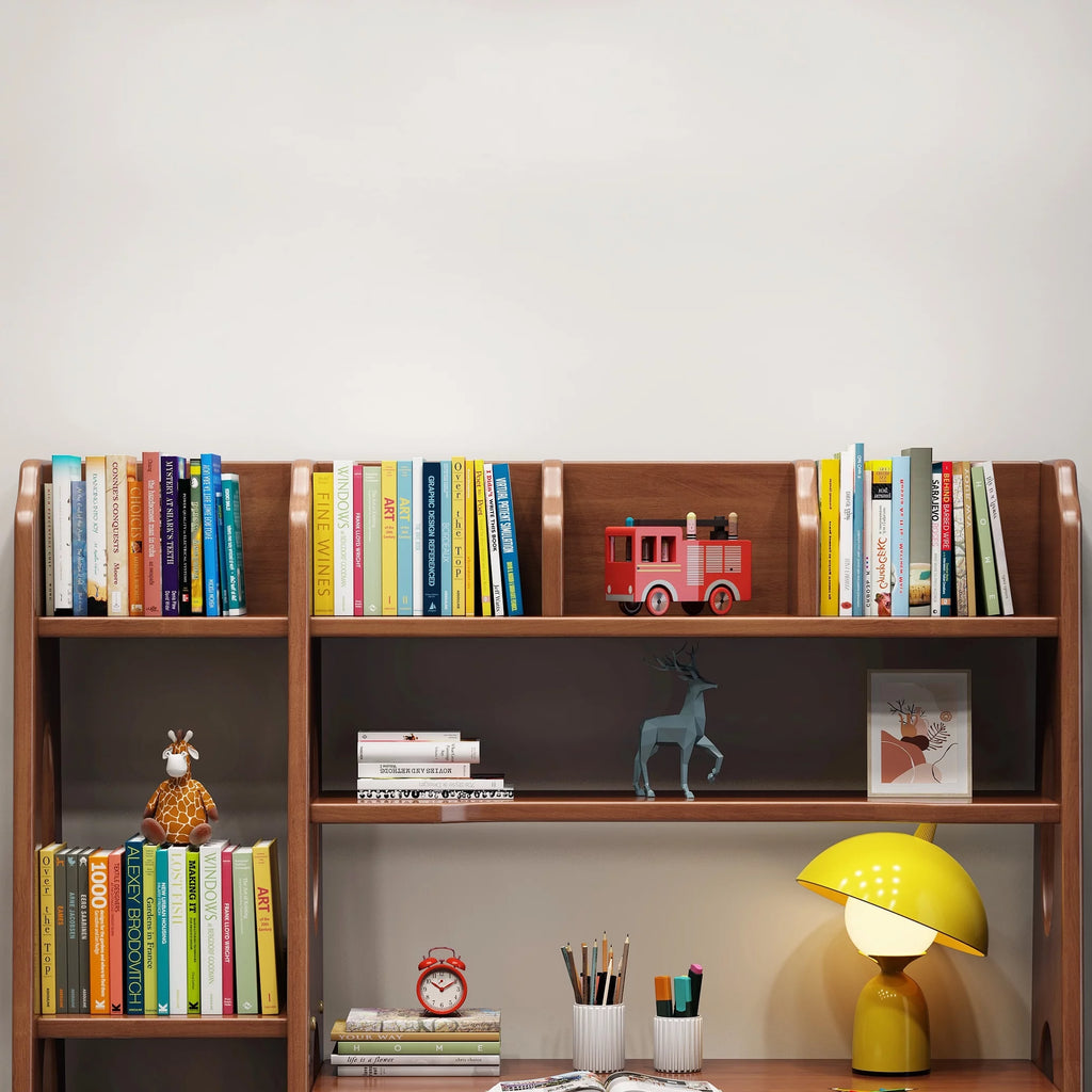 Brown Wooden Kid's Desk and Chair Set with Drawers and Bookshelf O9241