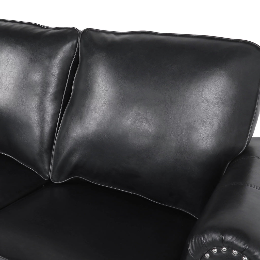 Midnight Black and Dark Brown Faux Leather Loveseat with Nailhead Trim N698599