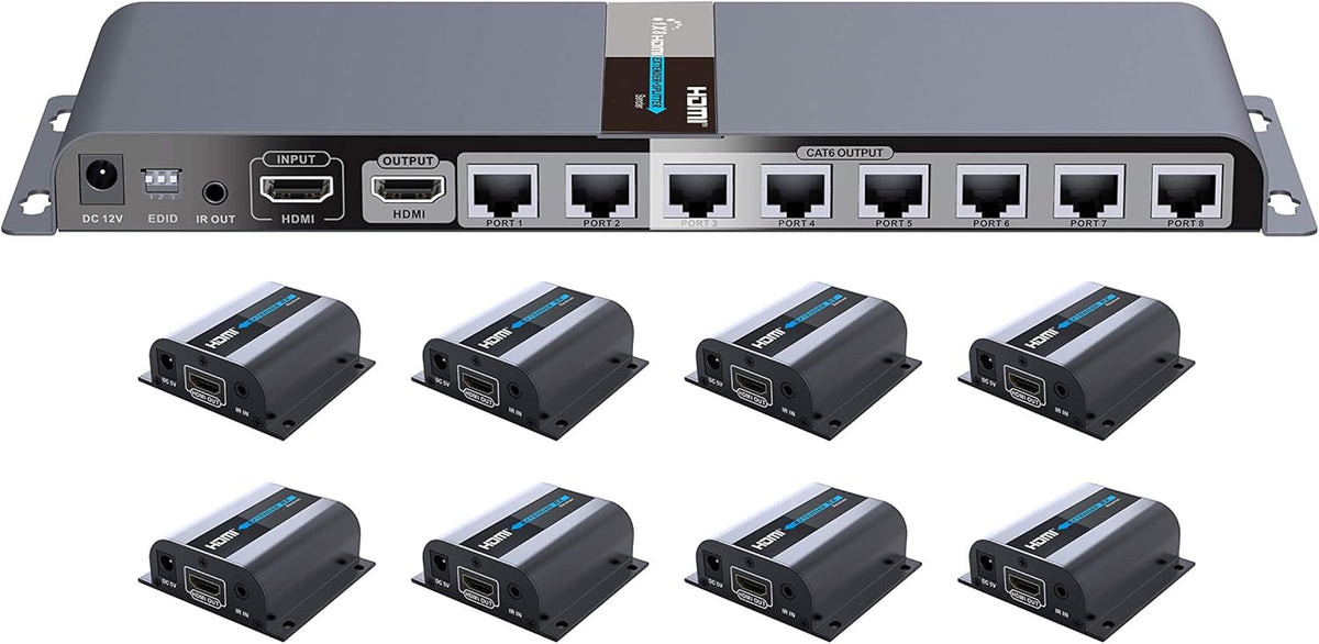 1080P 1x4 HDMI Splitter Over Cat6 Extender with IR, Up to 40M Or 131 Ft N6086