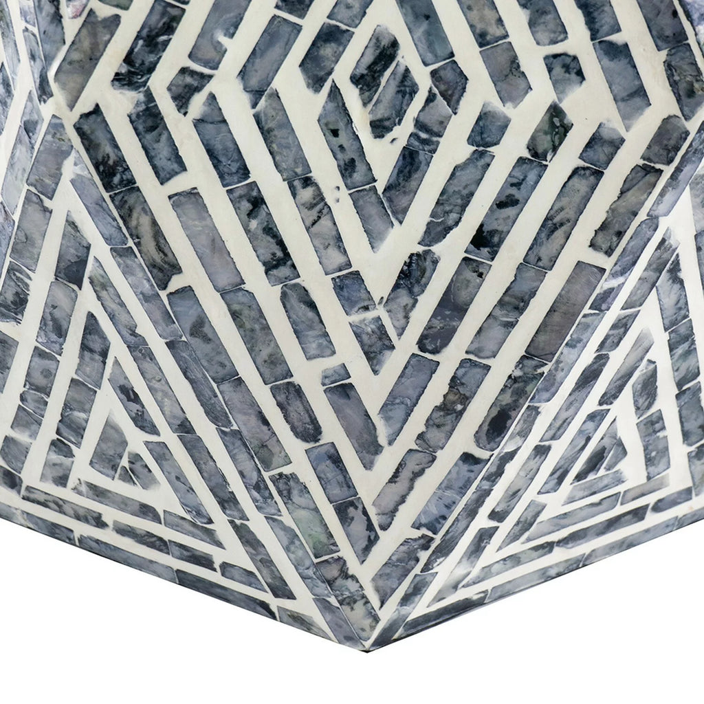 18 Inch Hexagonal Blue White Accent Table Stool T49438