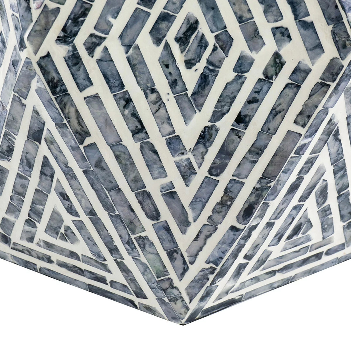 18 Inch Hexagonal Blue White Accent Table Stool T49438