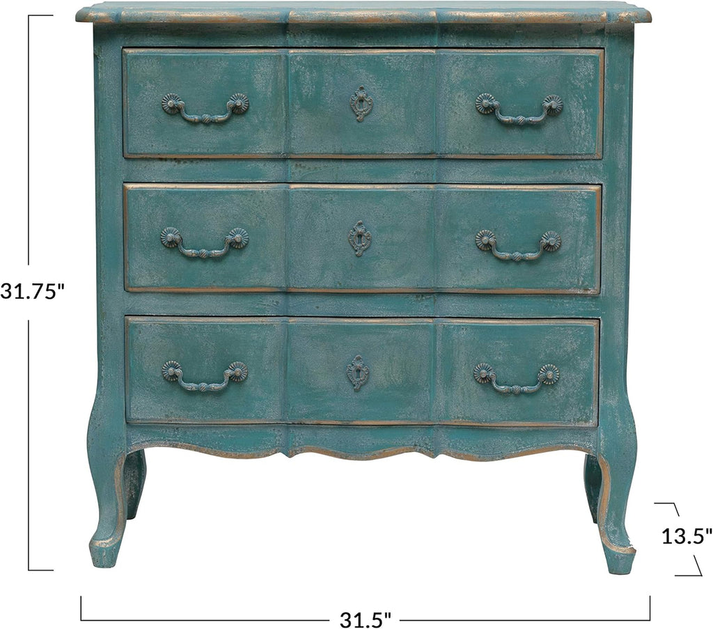 Distressed Blue 3 Drawer Wood Dresser U625