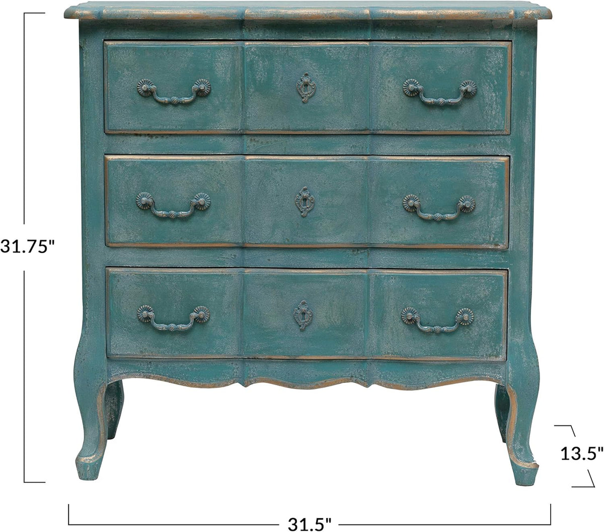 Distressed Blue 3 Drawer Wood Dresser U625