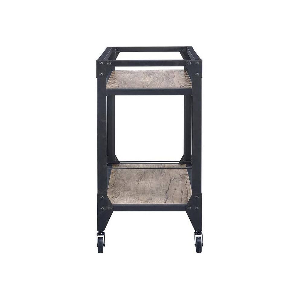 Rustic Oak & Charcoal Wood Serving Cart P10048
