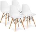 White Molded Plastic Dining Chairs with Wood Legs, Set of 4 W82573