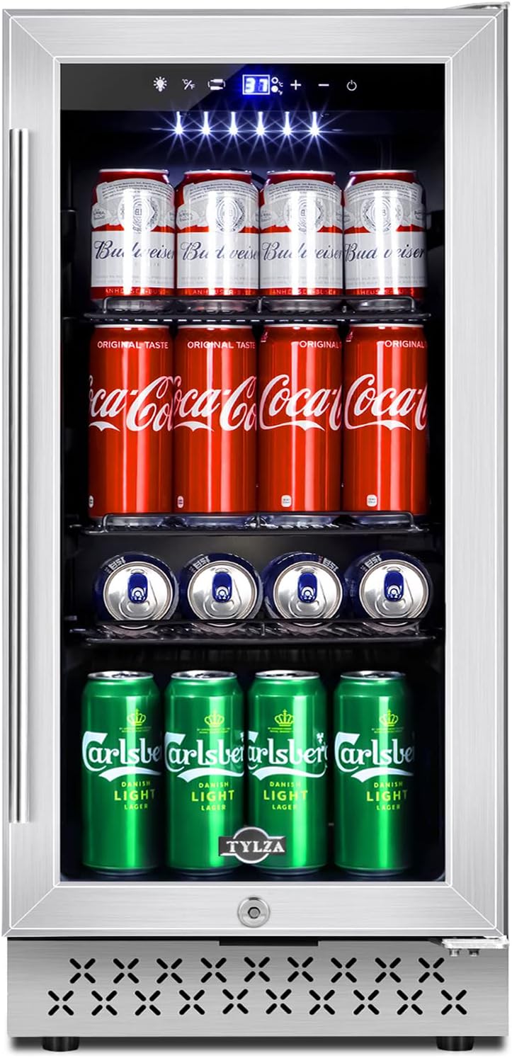 Mini Fridge 15 Inch Beverage Refrigerator Cooler, 130 Can, Glass Door G45120