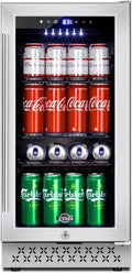 Mini Fridge 15 Inch Beverage Refrigerator Cooler, 130 Can, Glass Door G45120