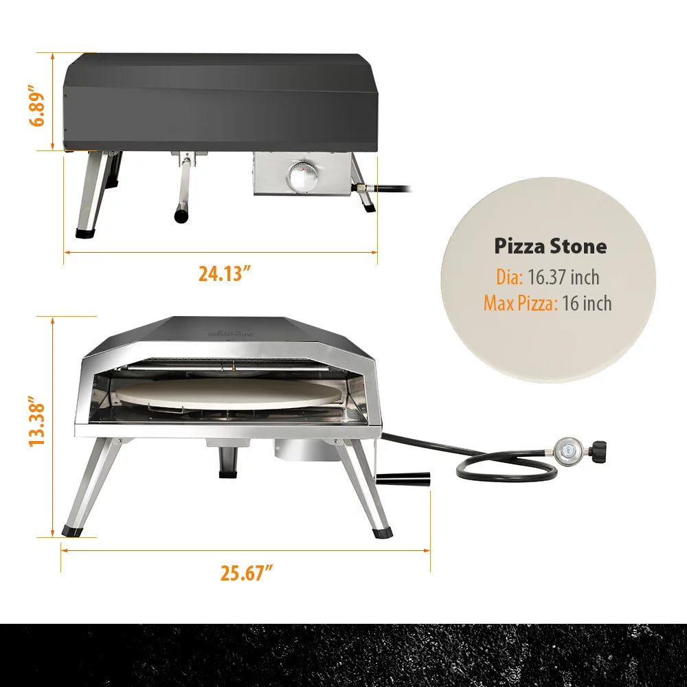 Black 16in. Propane Outdoor Pizza Oven with Rotating Pizza Stone E5081