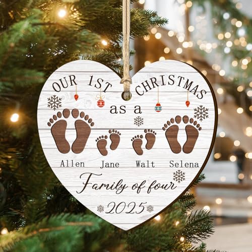 First Christmas Family of Three Footprints Ornament T632