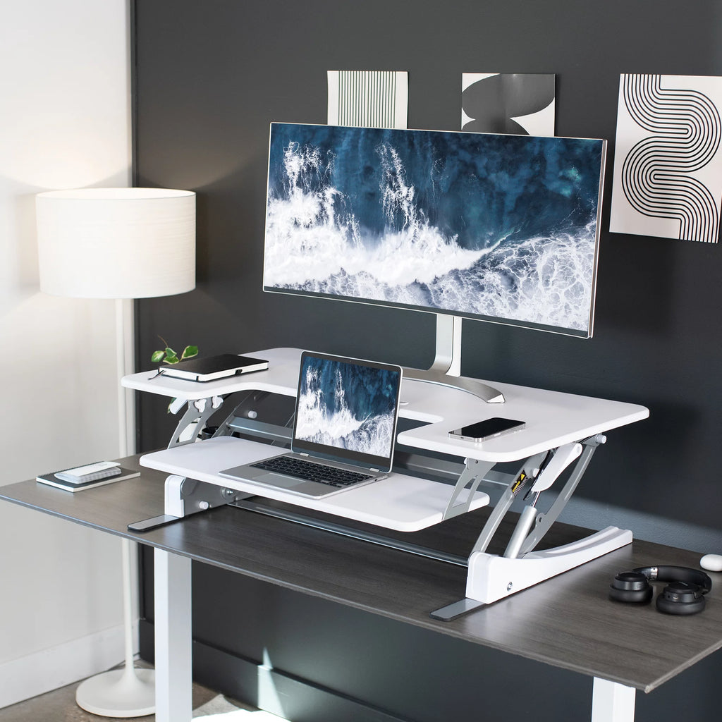 White Height Adjustable 42" Standing Desk Converter F163144