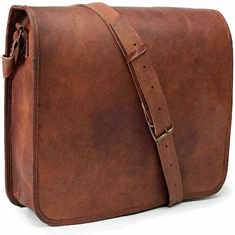 Goat Leather Canvas Messenger Bag I825